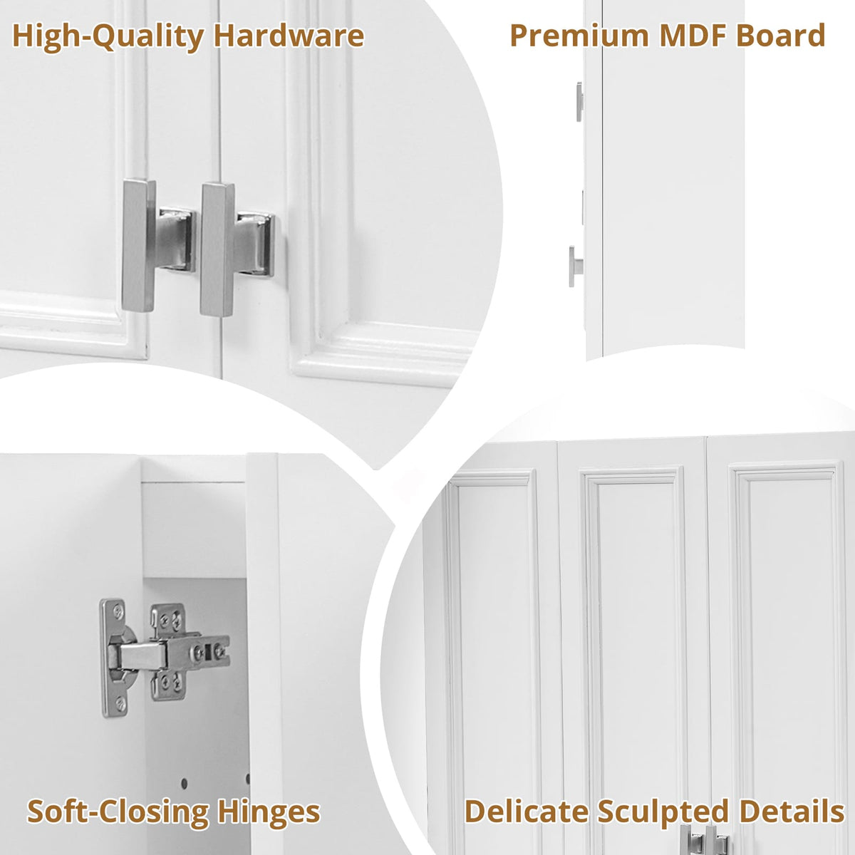 Modern White Bathroom Cabinet - 5 Adjustable Shelves Wall Mounted Storage