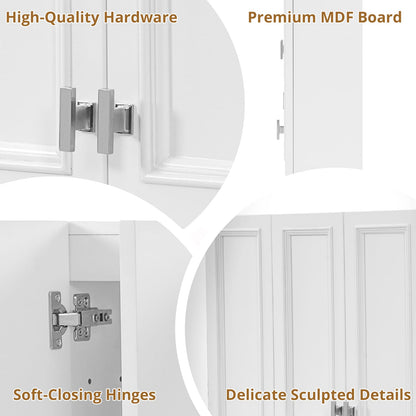 Modern White Bathroom Cabinet - 5 Adjustable Shelves Wall Mounted Storage