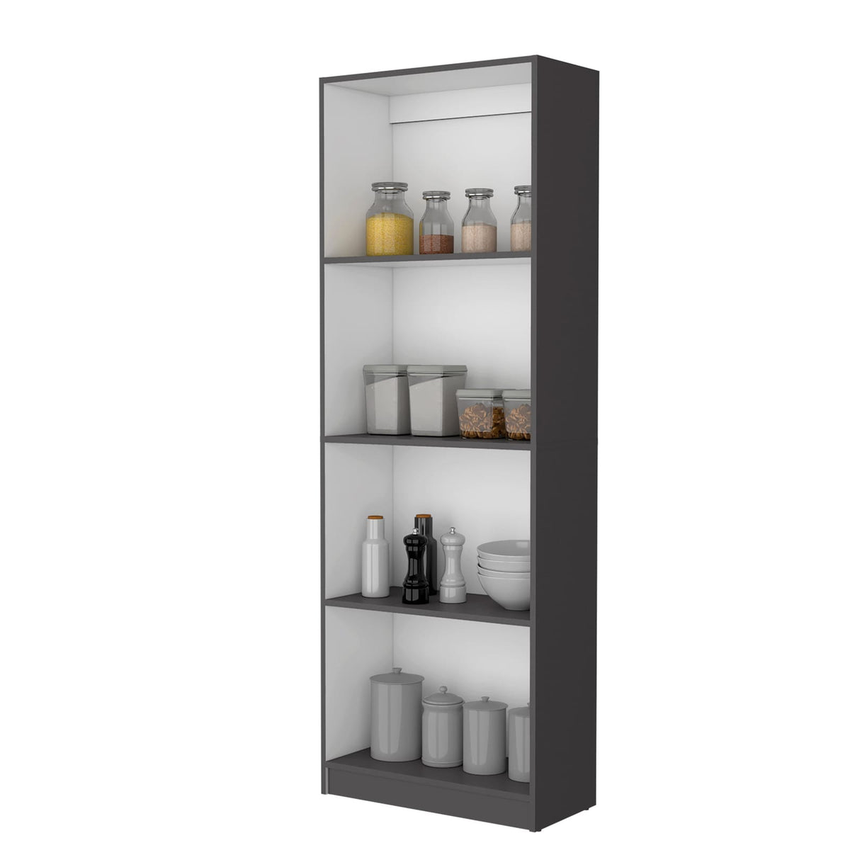 Grey White Wood Bookcase 4 Shelves Storage