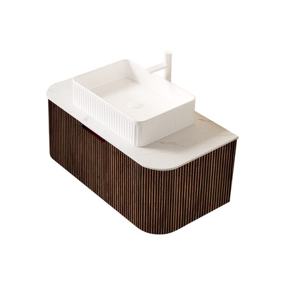 35.8" Walnut White Bathroom Vanity - Wall Mounted Storage
