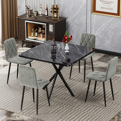 Square Dining Table - Black MDF Iron, 4-6 Person for Dining Room