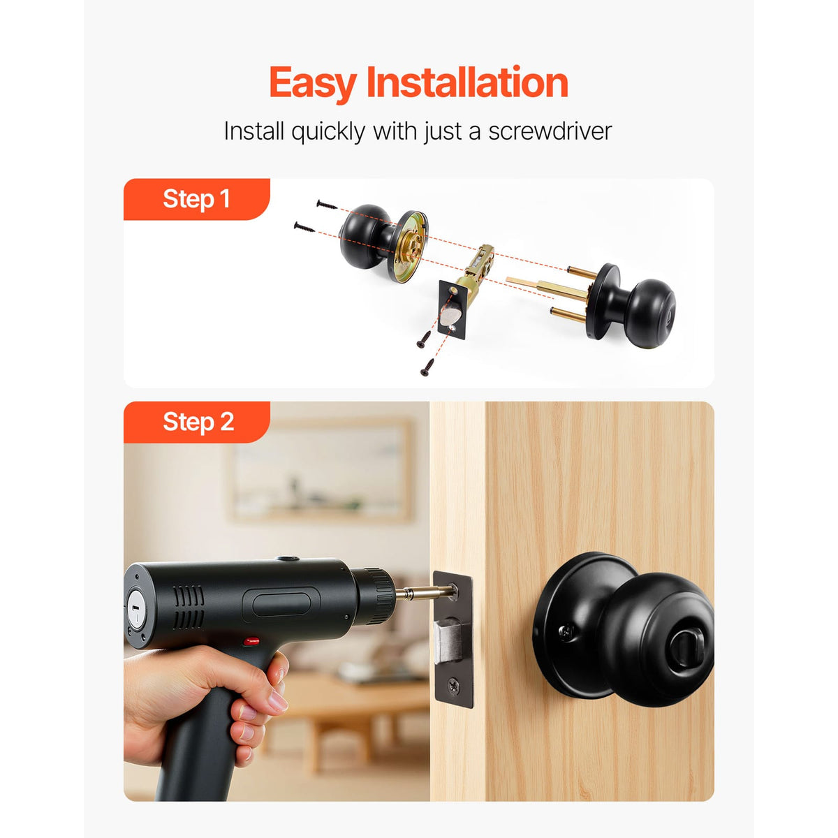 Matte Black Stainless Steel Door Knobs - 6 Pack
