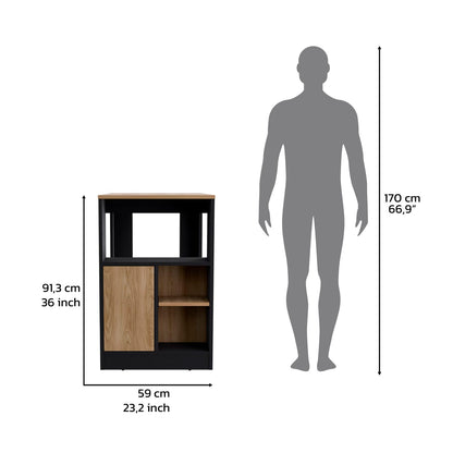 36" Kitchen Island - Black & Natural Oak Engineered Wood