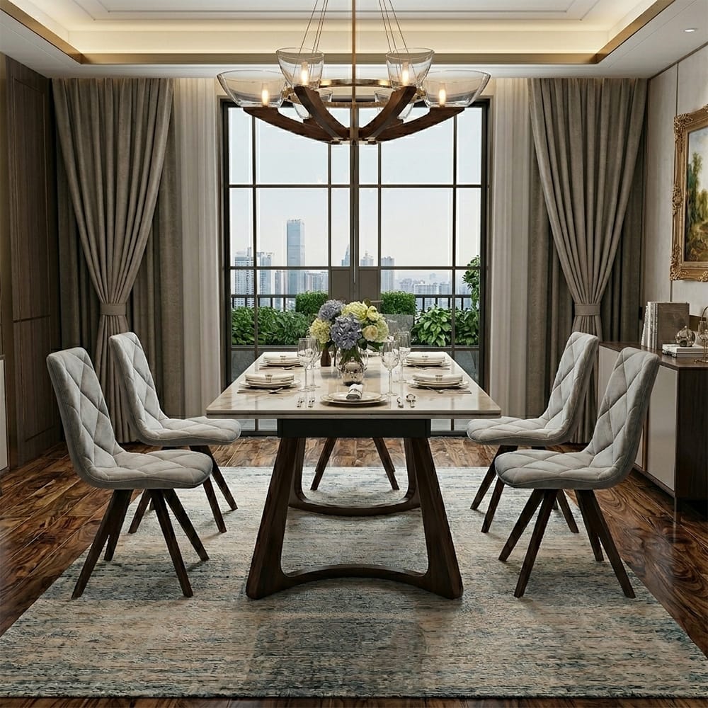 Walnut Sintered Stone Dining Table - 6 Person Expandable Table