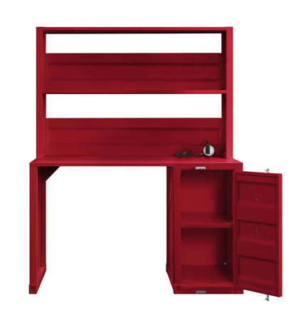 Red Metal Writing Desk with Hutch & Storage