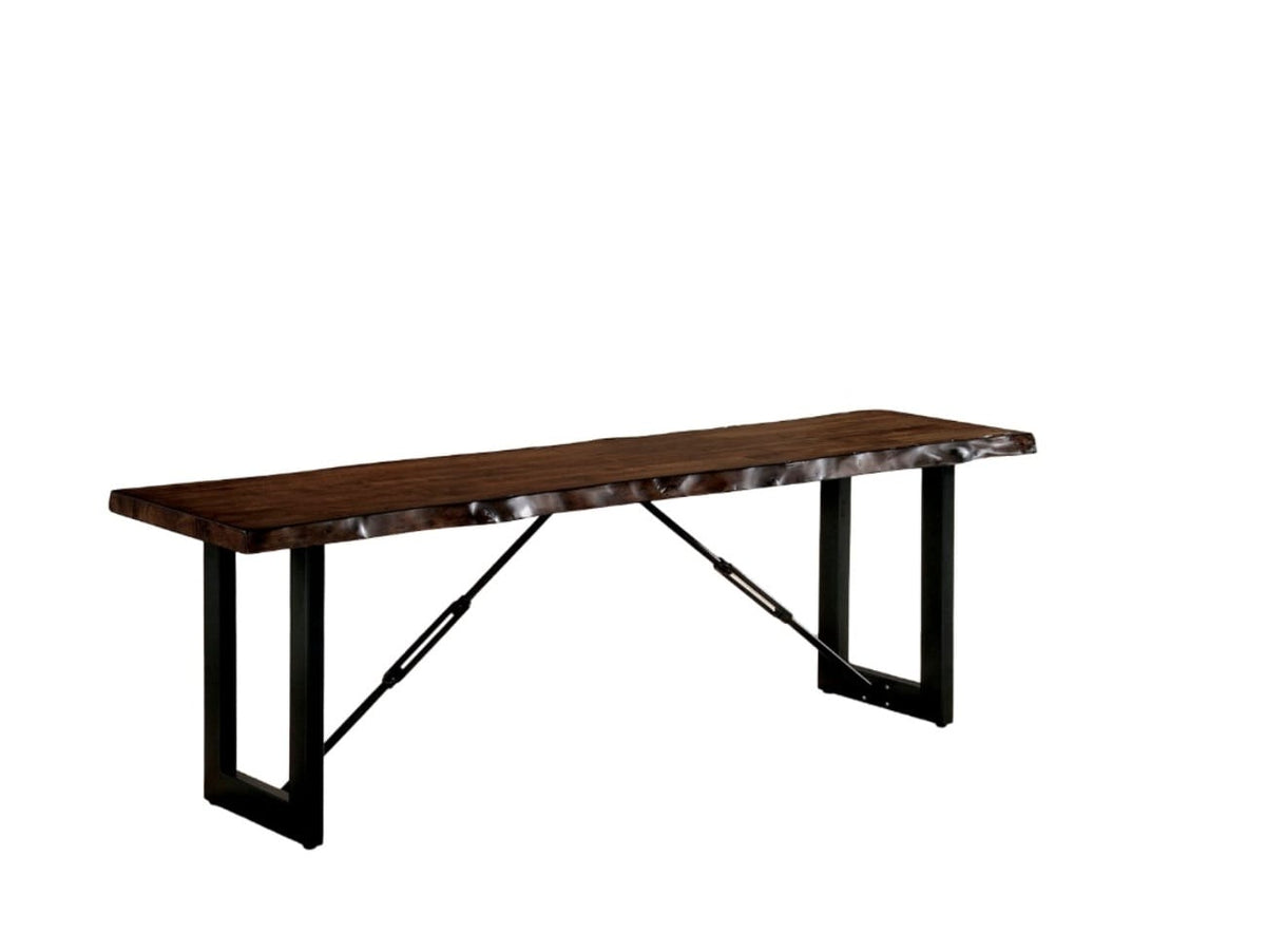 Industrial Dining Room Bench in Walnut and Black Metal Wood Finish