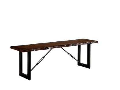Industrial Dining Room Bench in Walnut and Black Metal Wood Finish