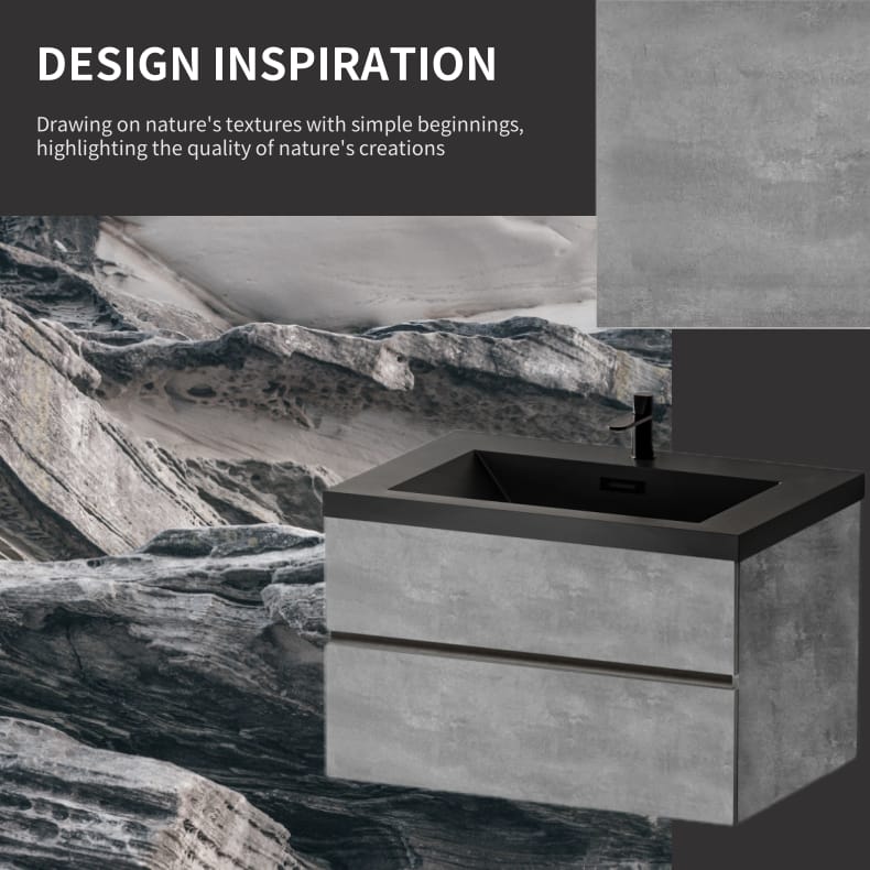 Grey Wood Bathroom Vanity with Sink - Wall Mounted Storage