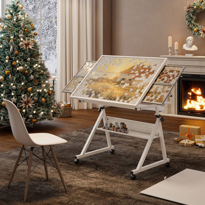 Adjustable Puzzle Desk with Storage Trays for Comfort