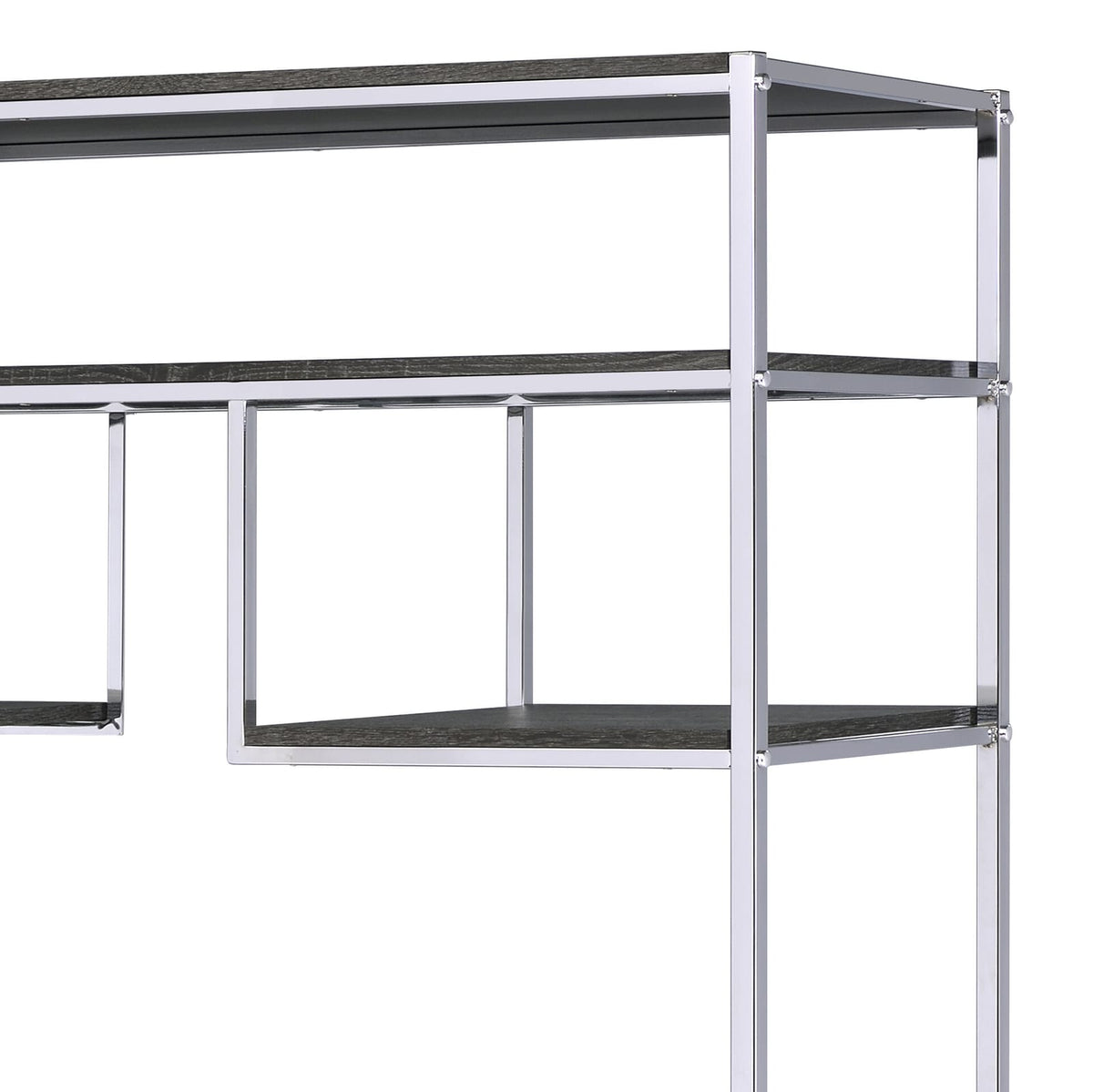 Rustic Grey Oak and Chrome 8-Shelf Bookshelf - Storage & Display