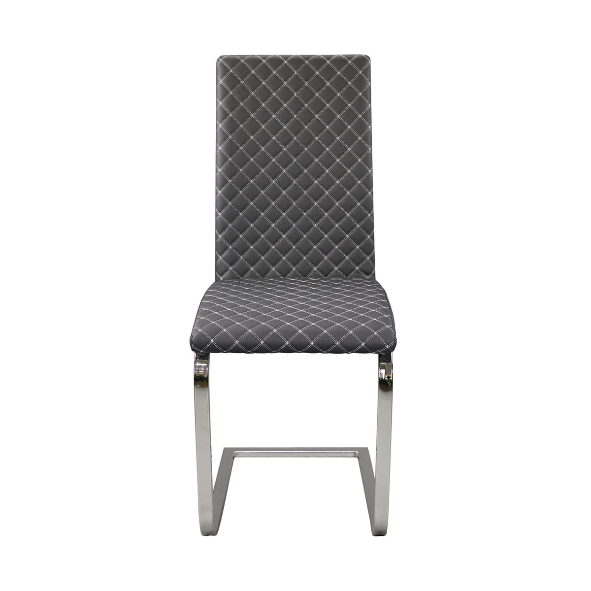 Sleek Side Chairs Set of 2, Gray Faux Leather Dining Room Furniture