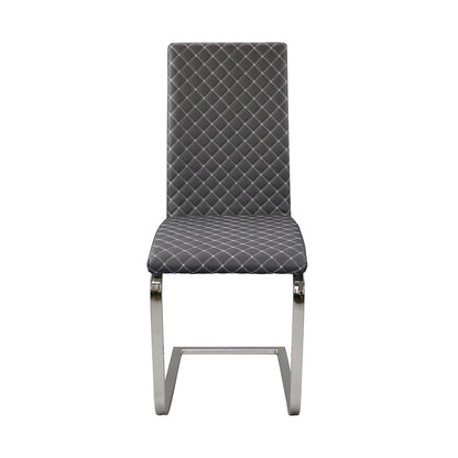 Sleek Side Chairs Set of 2, Gray Faux Leather Dining Room Furniture