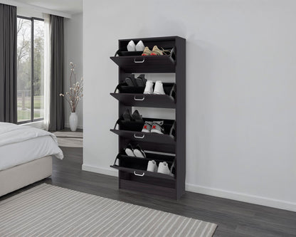 Black Shoe Rack - 4 Shelves, Storage Cabinet for Living Room