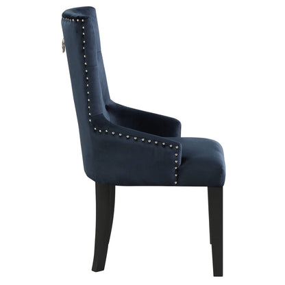 Luxury Dark Navy Velvet Dining Chair Wood Side Seating for Glam Rooms