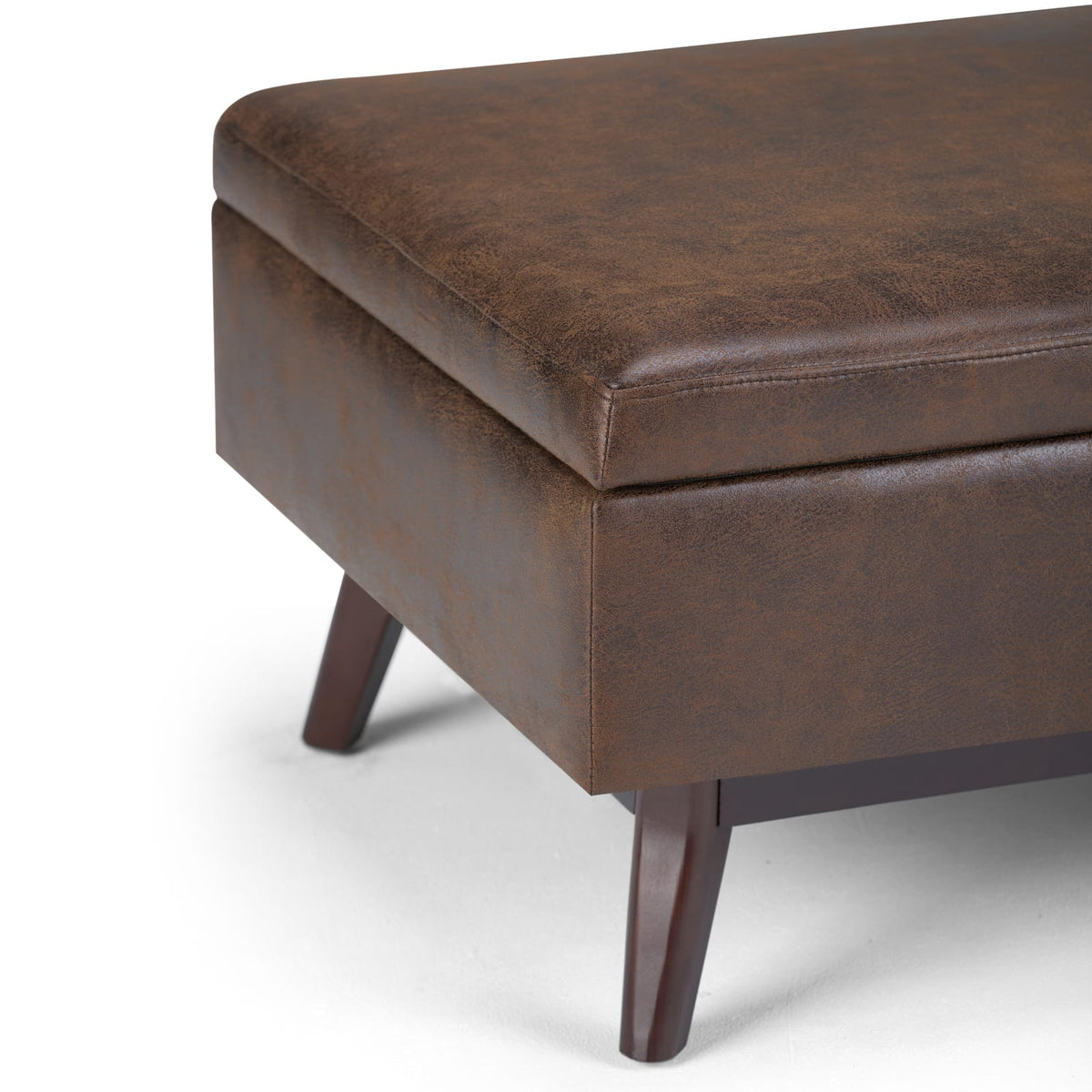 Dark Brown Faux Leather Storage Ottoman - 34" Wide for Living Room