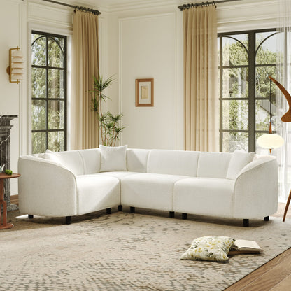 104" L-Shaped Curved Contemporary Sectional Sofa in Beige: Plush 4-Seater,