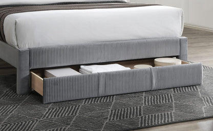 Queen Gray Corduroy Bed Frame - Modern Bedroom Style