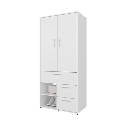White Two-Door Wardrobe with Shelves - 21.5"W x 31.5"D x 70.9"H for Bedroom