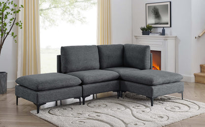 Dark Gray Linen Modular Sectional - 4 Seats for Living Room