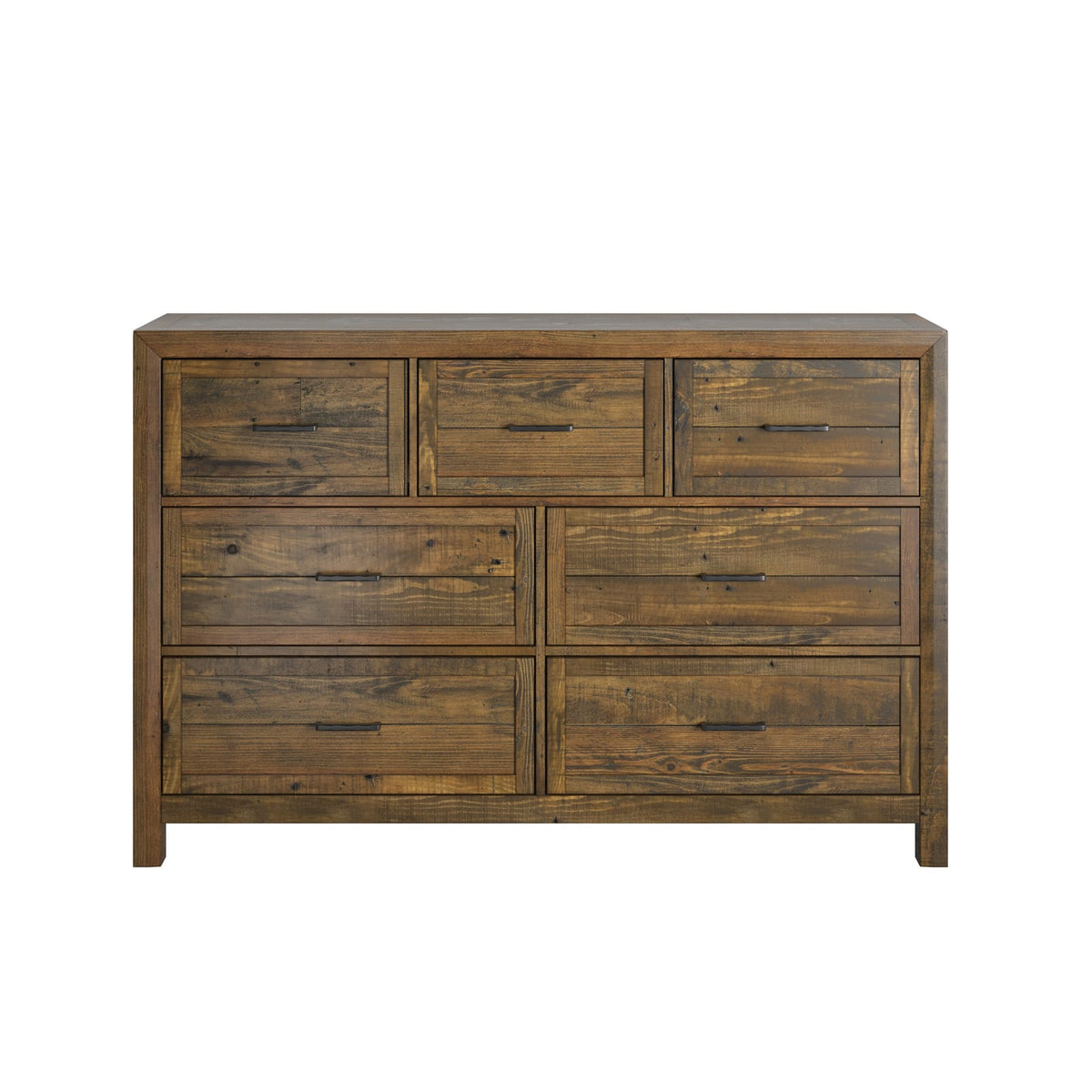 63" Brown Wood Dresser with 7 Drawers for Bedroom