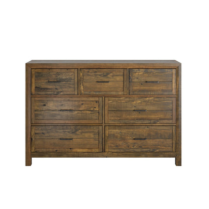 63" Brown Wood Dresser with 7 Drawers for Bedroom
