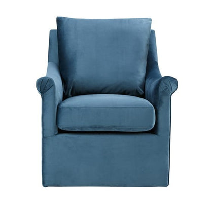 Blue Swivel Accent Chair - Solid Wood Frame, 360 Degree Rotation for Living Room