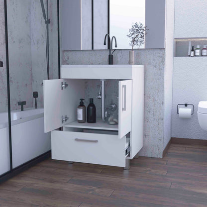 Modern White Double Door Bathroom Vanity with Drawer