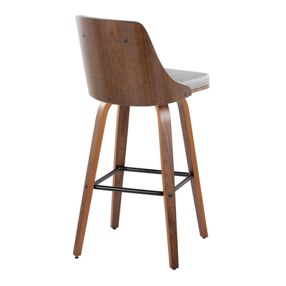 Fixed-Height Barstool Set - Light Grey Faux Leather, Walnut Wood