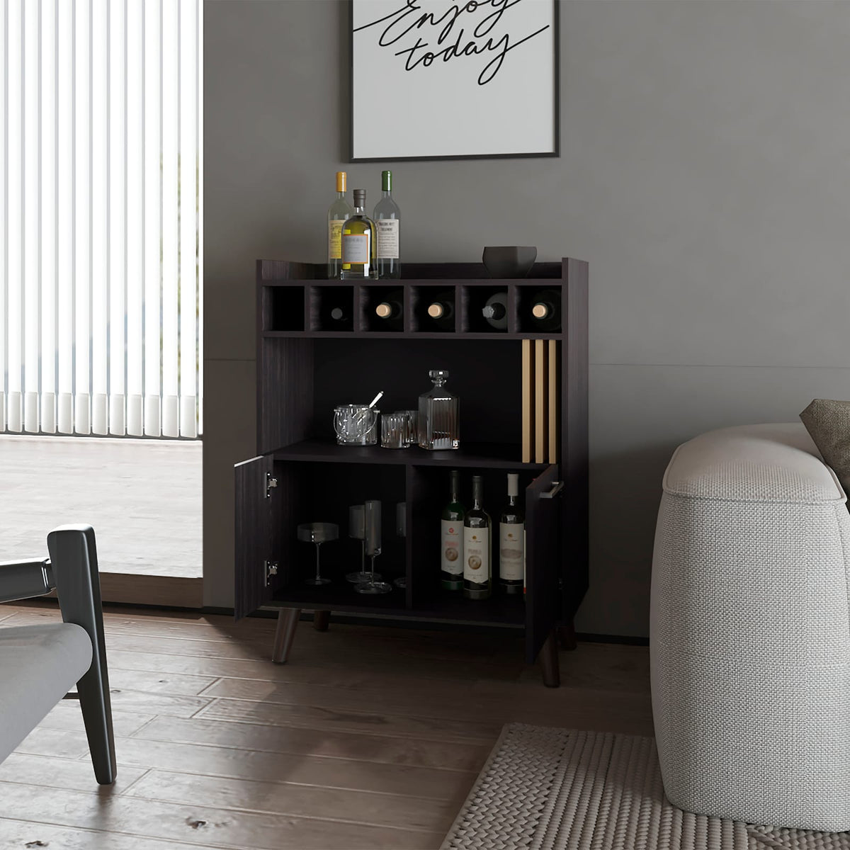 Yucca Bar Cabinet Wine Storage & Display, Multicolor