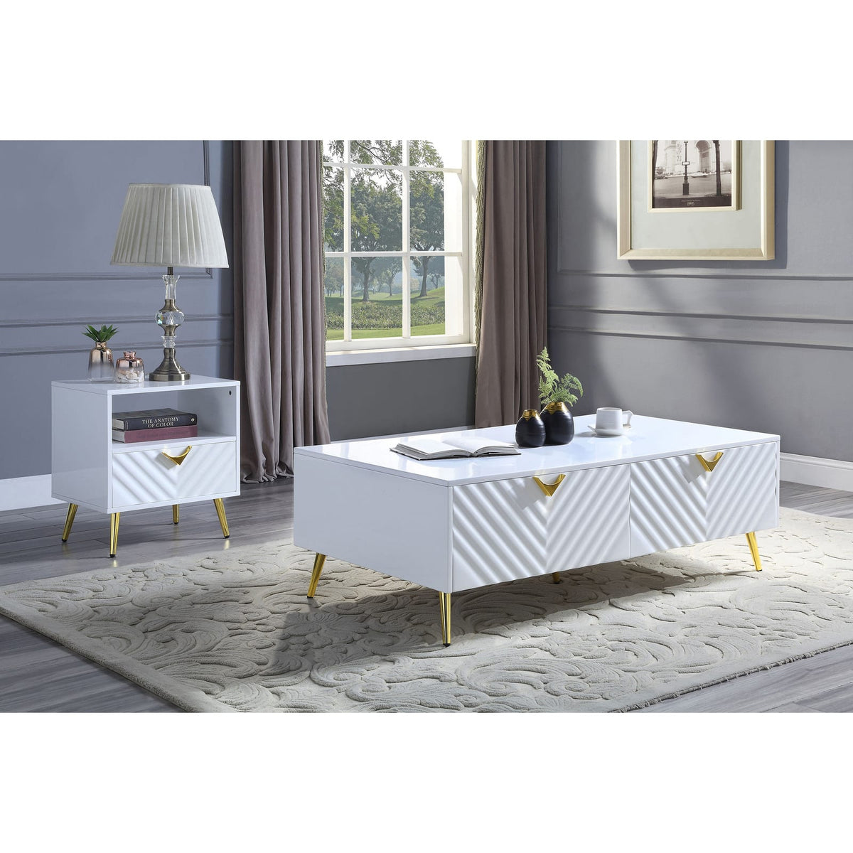 White Mid-Century Modern End Table with Storage