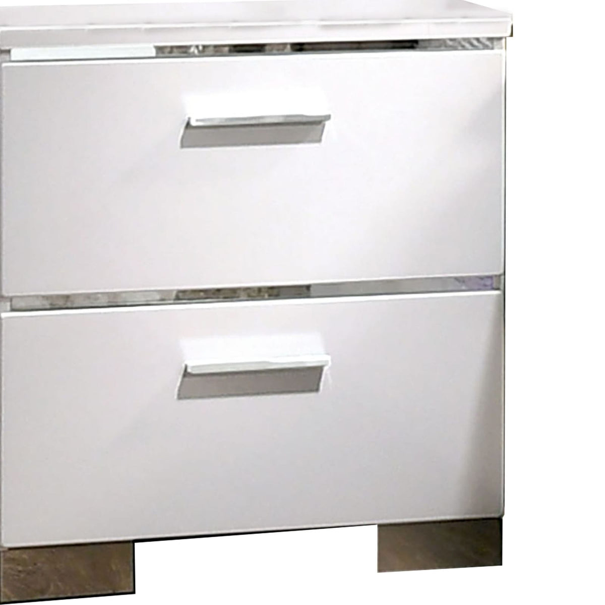 Silver and White Wood Metal Nightstand with 2 Drawers for Bedroom Storage