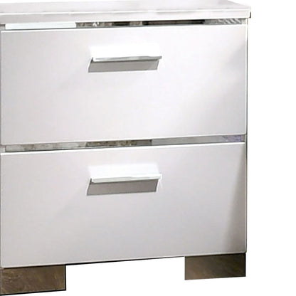 Silver and White Wood Metal Nightstand with 2 Drawers for Bedroom Storage