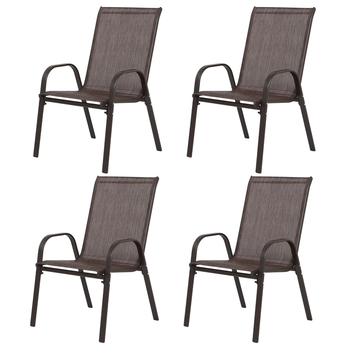Brown Steel Patio Chairs - Set of 2 Armchairs
