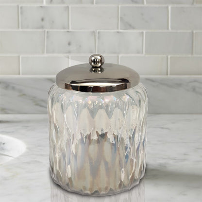 Glacier Vanity Glass Jar - Rainbow Lustre Storage for Cotton Swabs & More