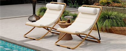 TREXM Folding Patio Chair - Yellow Steel Rattan
