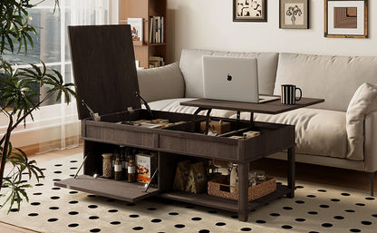 Lift-Top Coffee Table with Hidden Storage, Brown for Living Room
