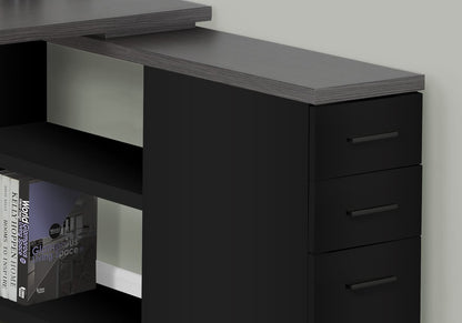 L Shape Computer Desk with Storage Drawers - Black & Grey