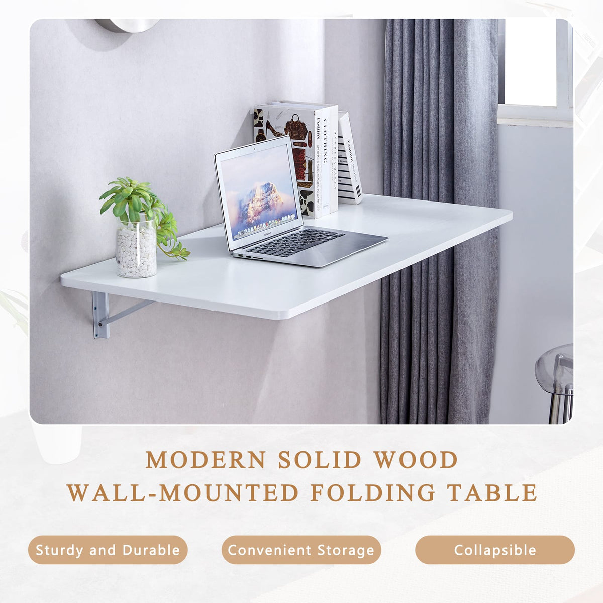 45 Inch White Folding Table - MDF Space Saving Desk for Living Room