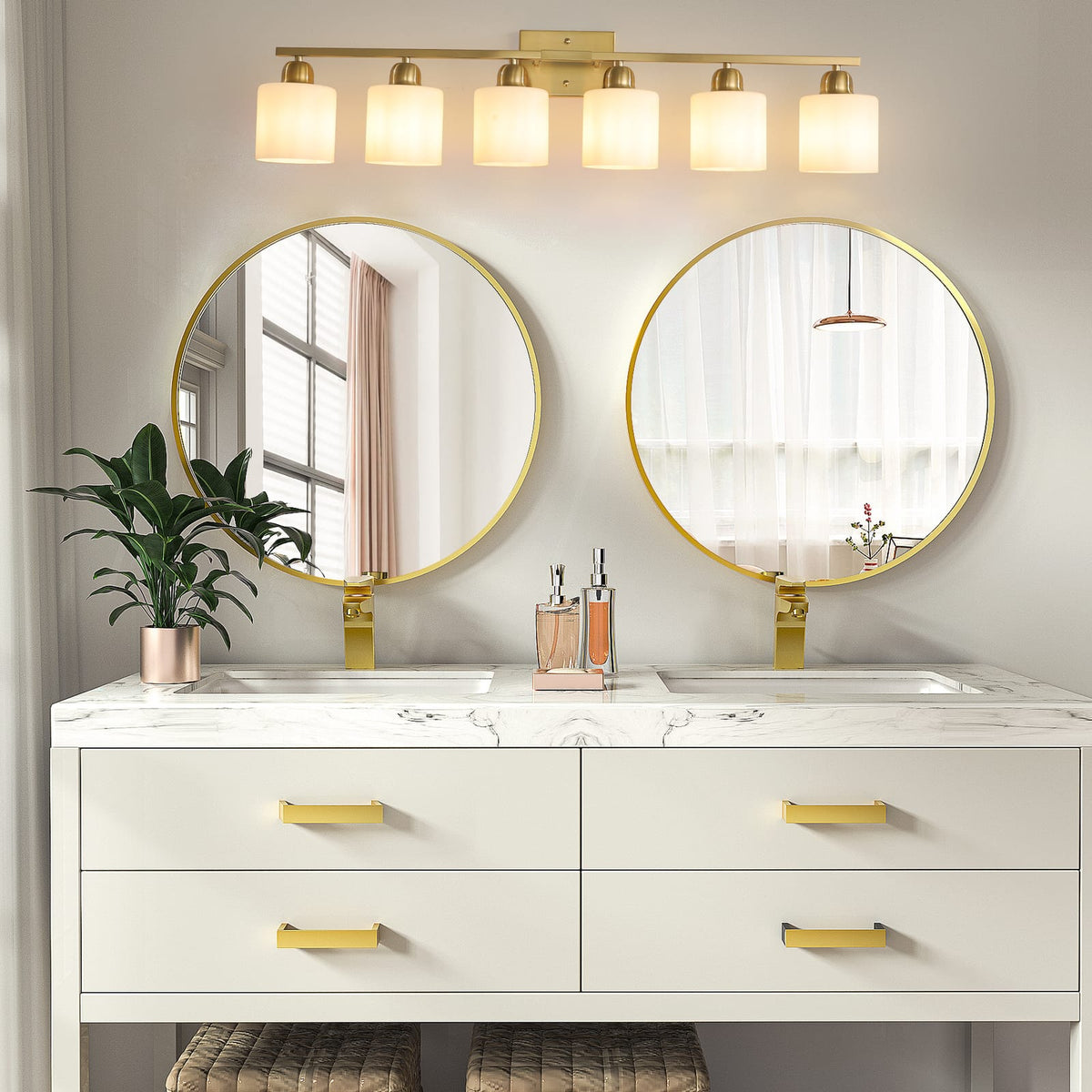 6 Light Gold Bathroom Vanity Light - Brushed Gold Fixture