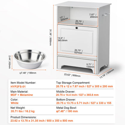 Multi-Functional Pet Feeding Station - Elevated Bowls & Storage Cabinet