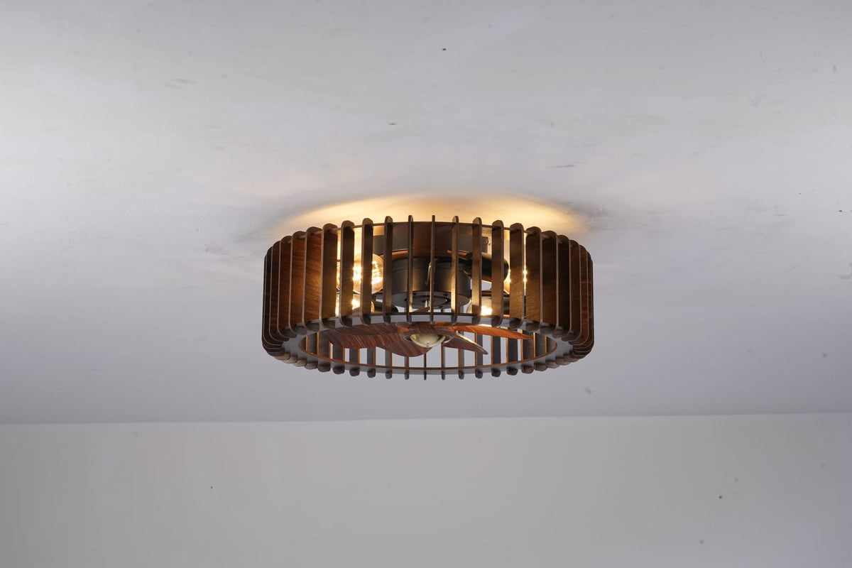 20" Modern Flush Mount Fan Light - Wood Finish