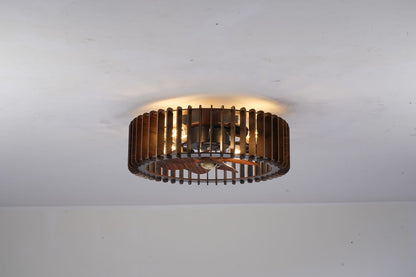 20" Modern Flush Mount Fan Light - Wood Finish