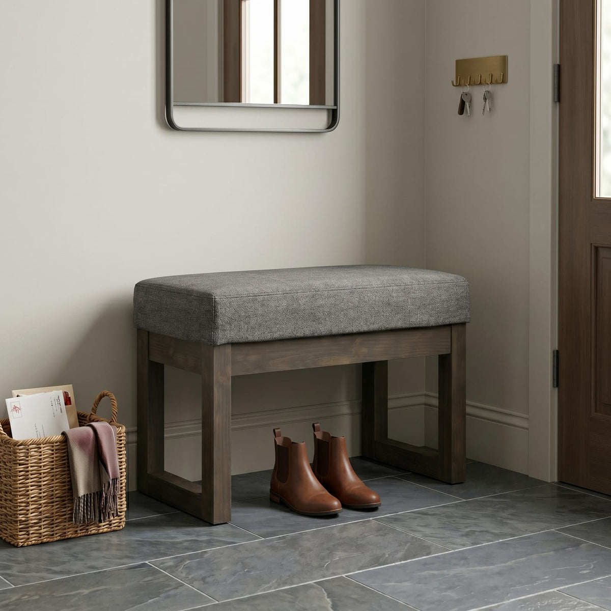 Gray Fabric Ottoman - 26.6" Wide Footstool
