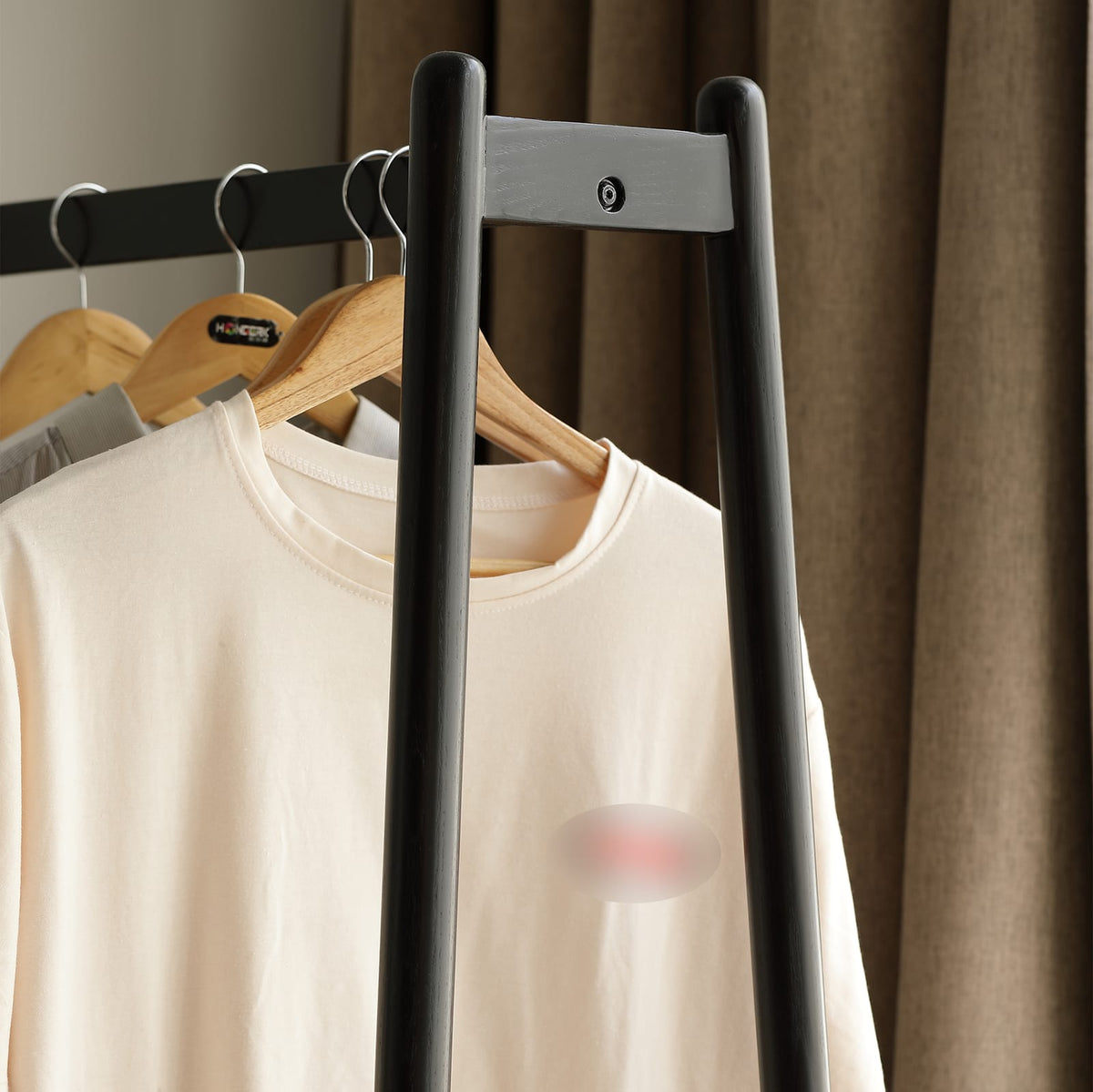 Black Solid Oak Wood Clothes Rack - Bedroom Garment Racks