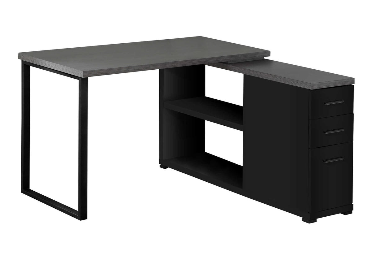 L Shape Computer Desk with Storage Drawers - Black & Grey
