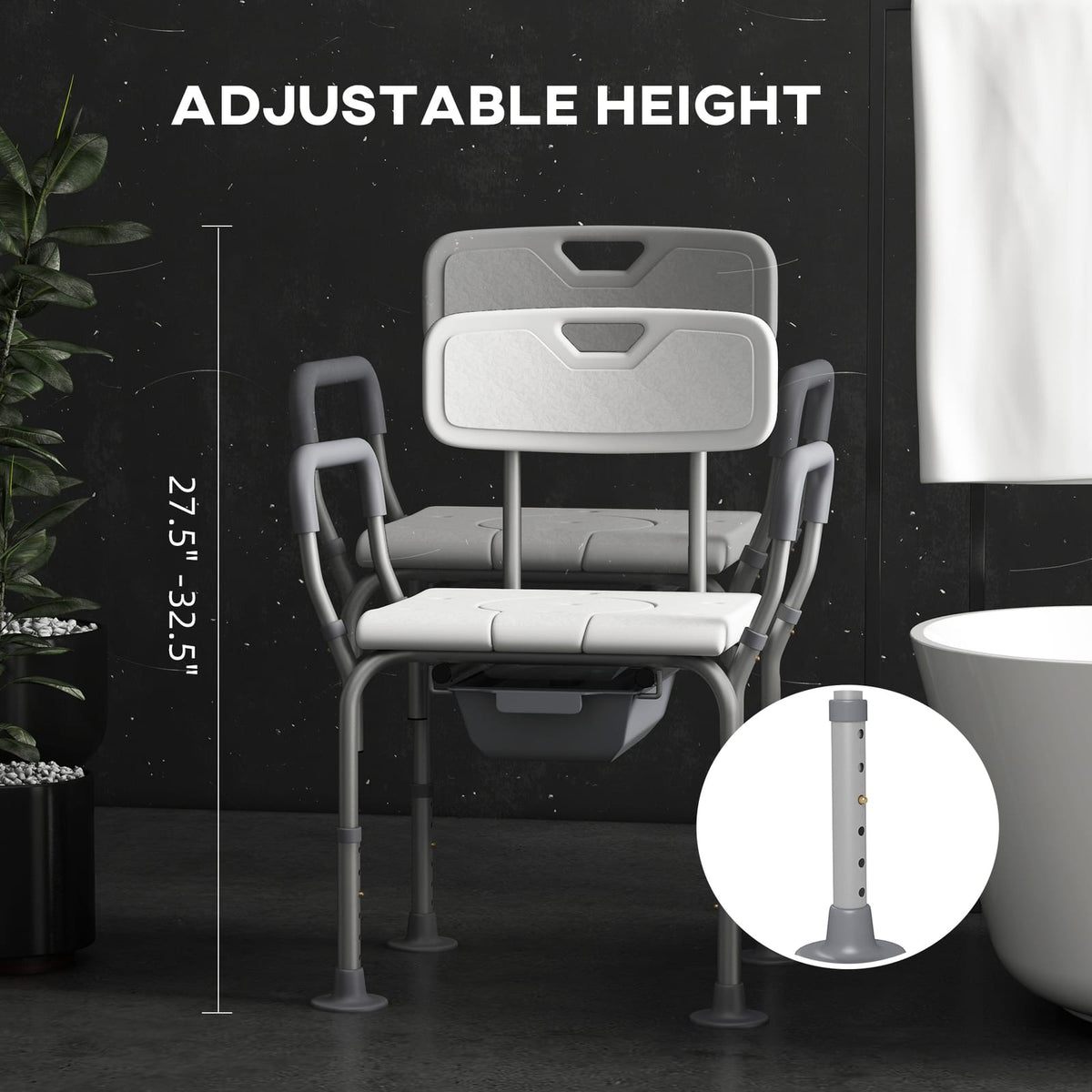 3-in-1 Shower Chair - Bedside Commode & Raised Toilet Seat, White for Living Room