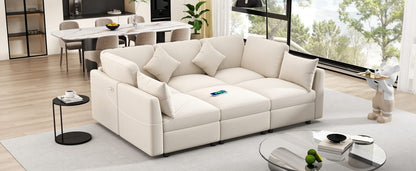 86.6" Beige Modular Sectional Sofa - 5 Seat Chenille