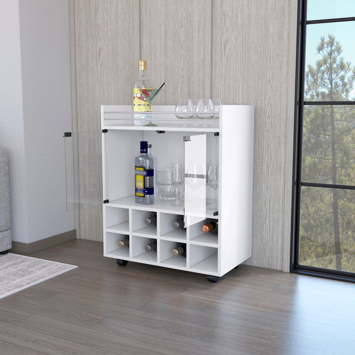 Small White Kitchen Cart with Wine Rack