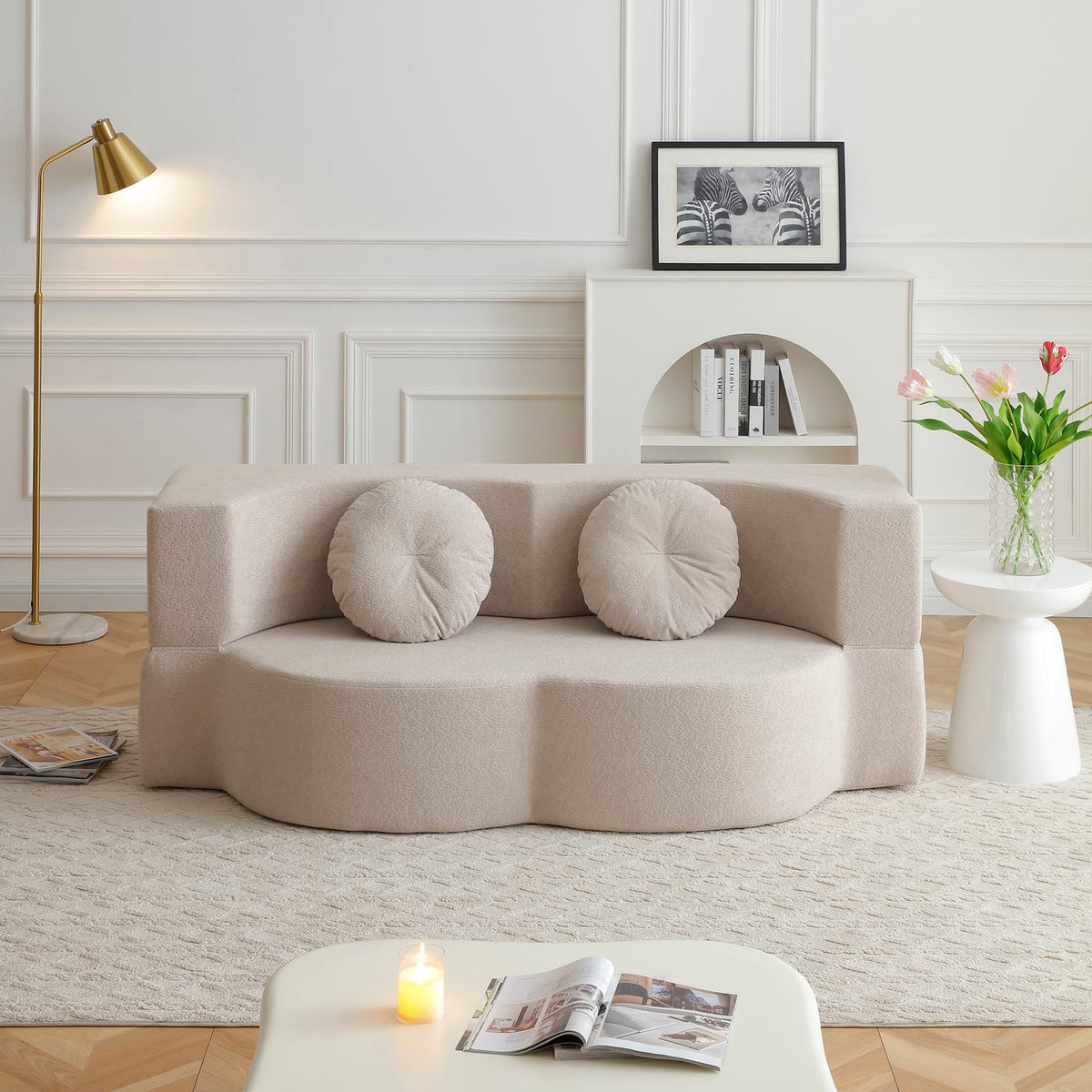 Khaki 2-Seat Folding Sofa Bed - Sleeper Couch for Living Room