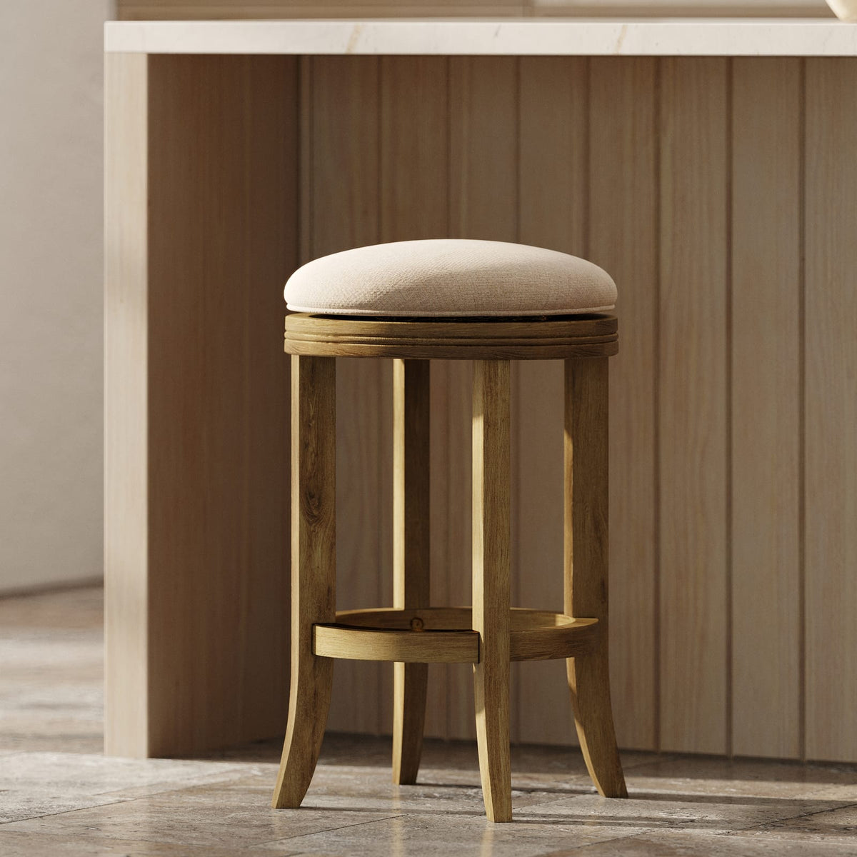 Natural Cream Wood Swivel Barstool - 26 Inch Height for Bedroom